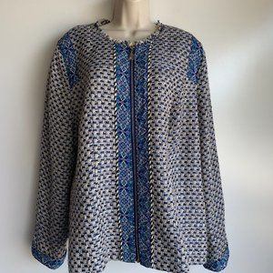 NEW CHICO'S Blue Ivory Tweed Jacket Size 3= Size 16/18